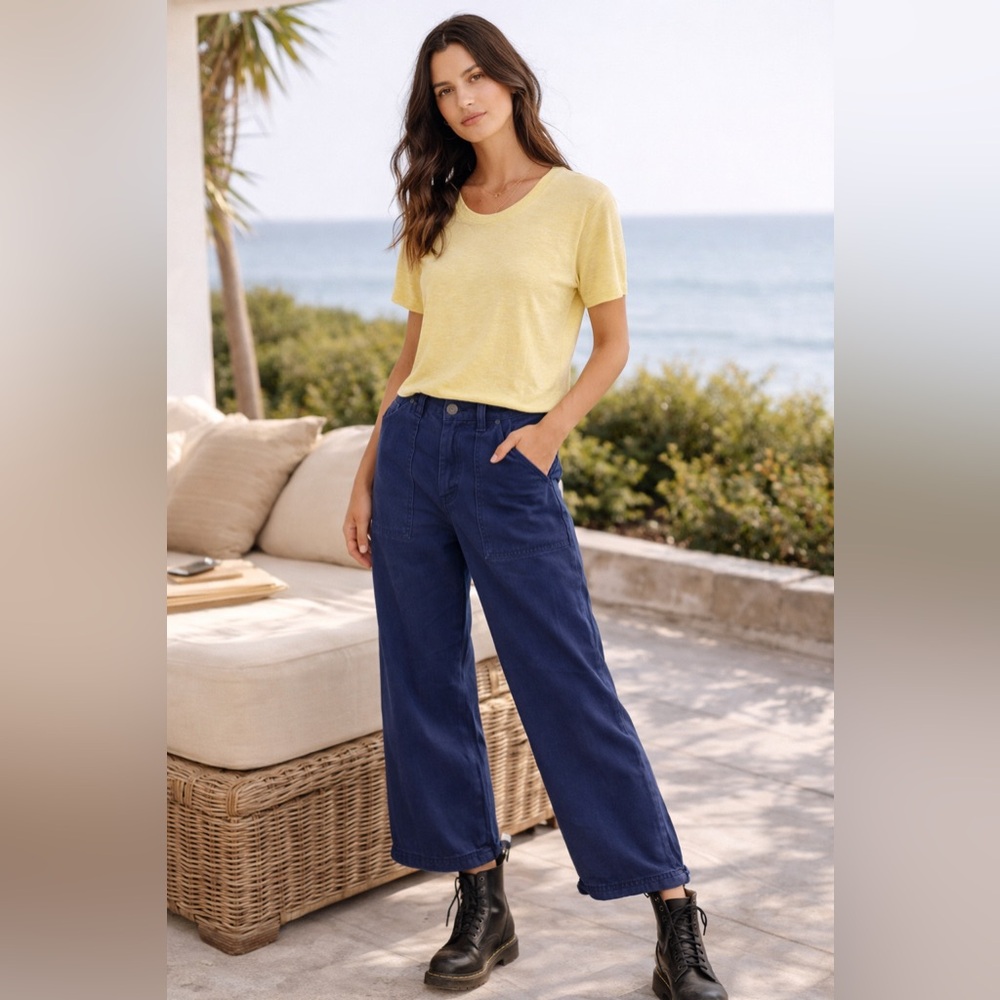 NWT Free People x Sandrine Rose French Worker Jeans Sz 27 Blue Wide Leg Utility